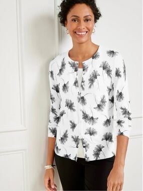 Talbots White Button-Front Floral Cardigan